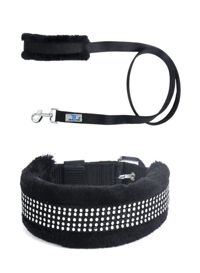 THE DDS STORE Nylon Collar and Leash with Soft Fur, Pet Dog Soft Padded Nylon Dog Collar & Leash -2 Piece Set (Medium, Black) - Image 1